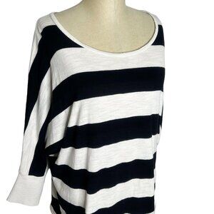 Dressbarn Sweater Womens Size XL Black White Striped Knit Scoop Neck